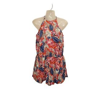 American Eagle  Pink Tropical Floral Sleeveless Halter Romper Playsuit Sz Large